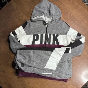 PINK by Victoria's Secret Wine & Gray Large Hoodie XS Pants Gray